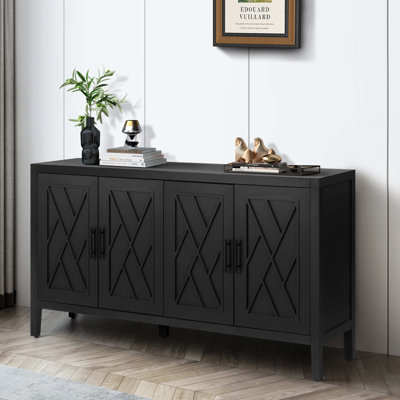 60 Inches Modern Farmhouse Accent Cabinet With 4 Doors And Adjustable Shelf Wood Sideboard Buffet Cabinet Console Table Credenza Buffet Table For Kitchen Dining Room Entryway Hallway(Antique Black)