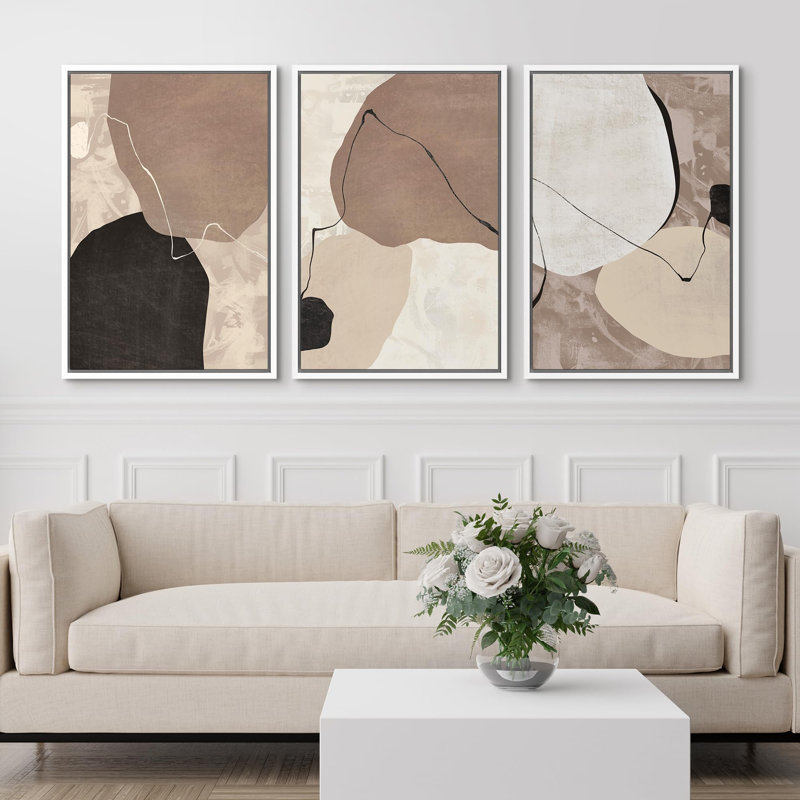 "Block Abstract Mid Century Modern Shapes Art Art Decor Chic For Living Room Room" 3 pièces, Blanc, H 24 po x l 16 po