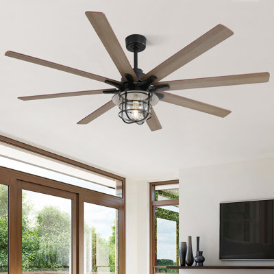 Modern 66 Inch Ceiling Fan With 6 Speed Wind 8 Blades Remote Control Reversible DC Motor With Light