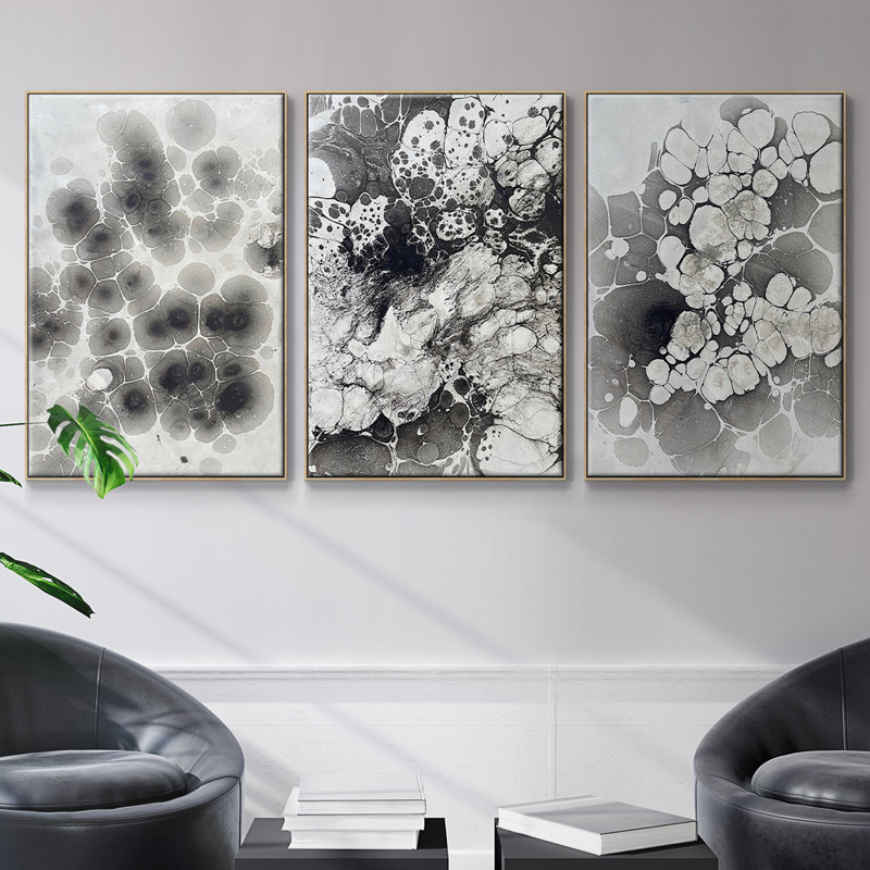 Marble VII, encadré sur toile, 3 pièces, H 36 po x l 72 po x P 2 po, Cadre en bois naturel