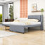 Lit plateforme double tapissier en bois avec lit gigogne et tête de lit-258239004