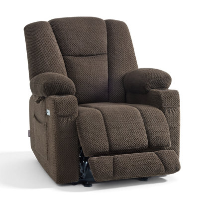 Fauteuil inclinable électrique en tissu avec chaleur et massage, ports de charge USB, repose-pieds allongé