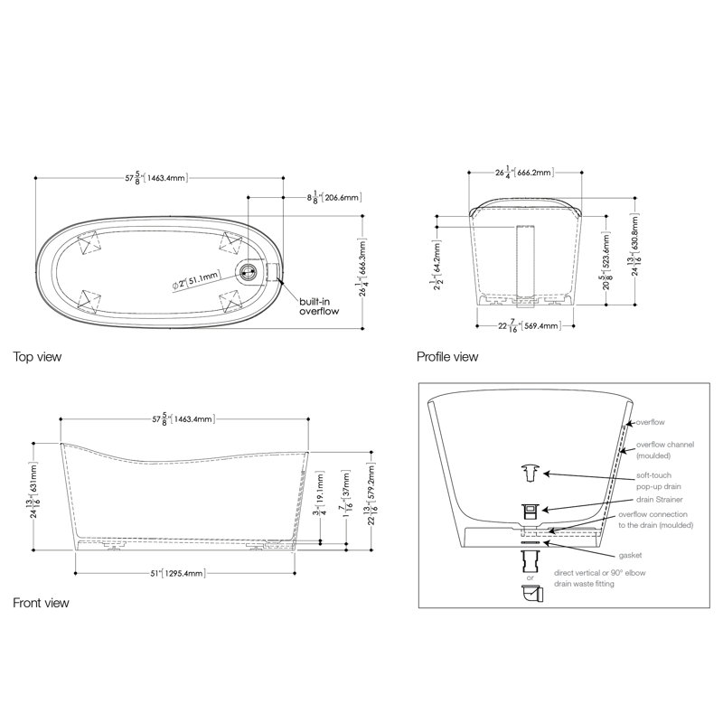 Wave 57.62'' L Soaking Bathtub