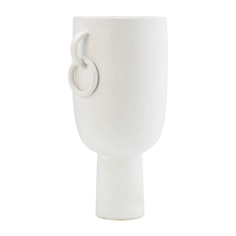White Ceramic Vase with Handles, 13" H x 9" W x 6" D