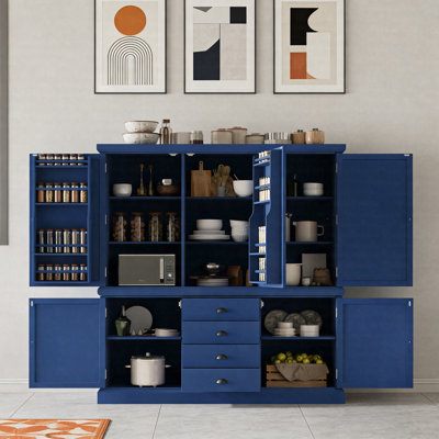Armoire de cuisine autoportante de 73 po avec tiroirs et tablettes réglables, grande armoire de rangement en bois avec portes pour la cuisine