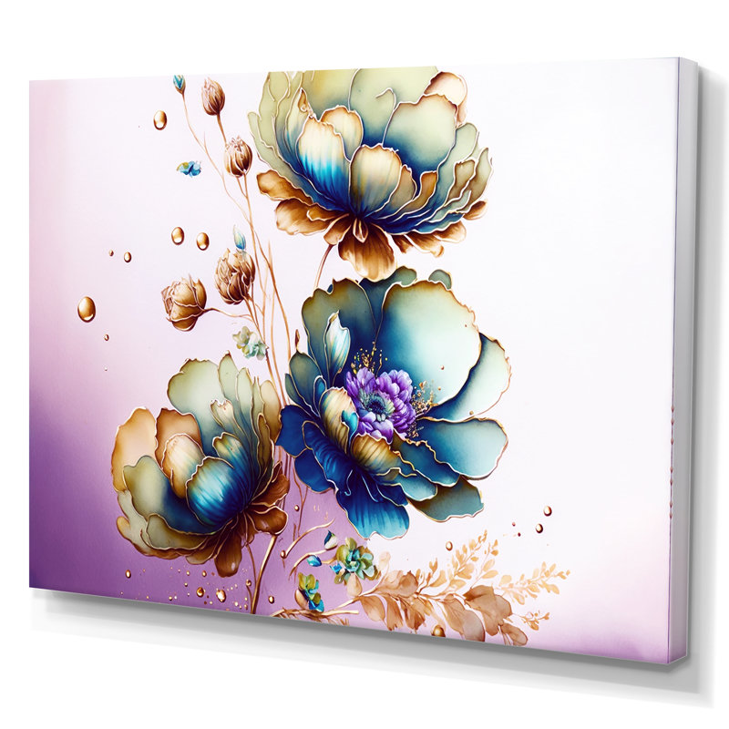 «Green and Blue Violet Floral I», reproduction sur toile, H 16 po x l 32 po x P 1 po, Toile tendue