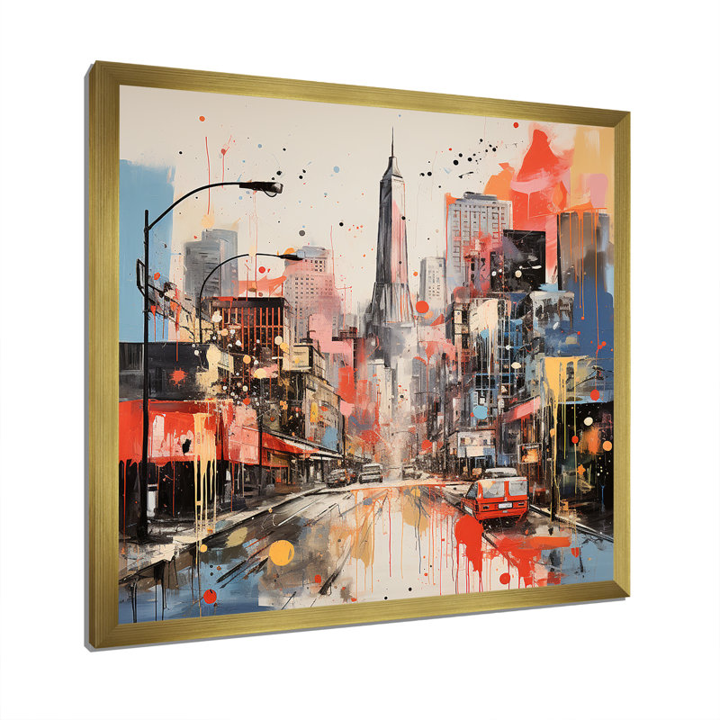 «Atlanta Cityscape Dream», art mural d'Atlanta, Encadrement doré, H 16 po x l 16 po x P 1 po