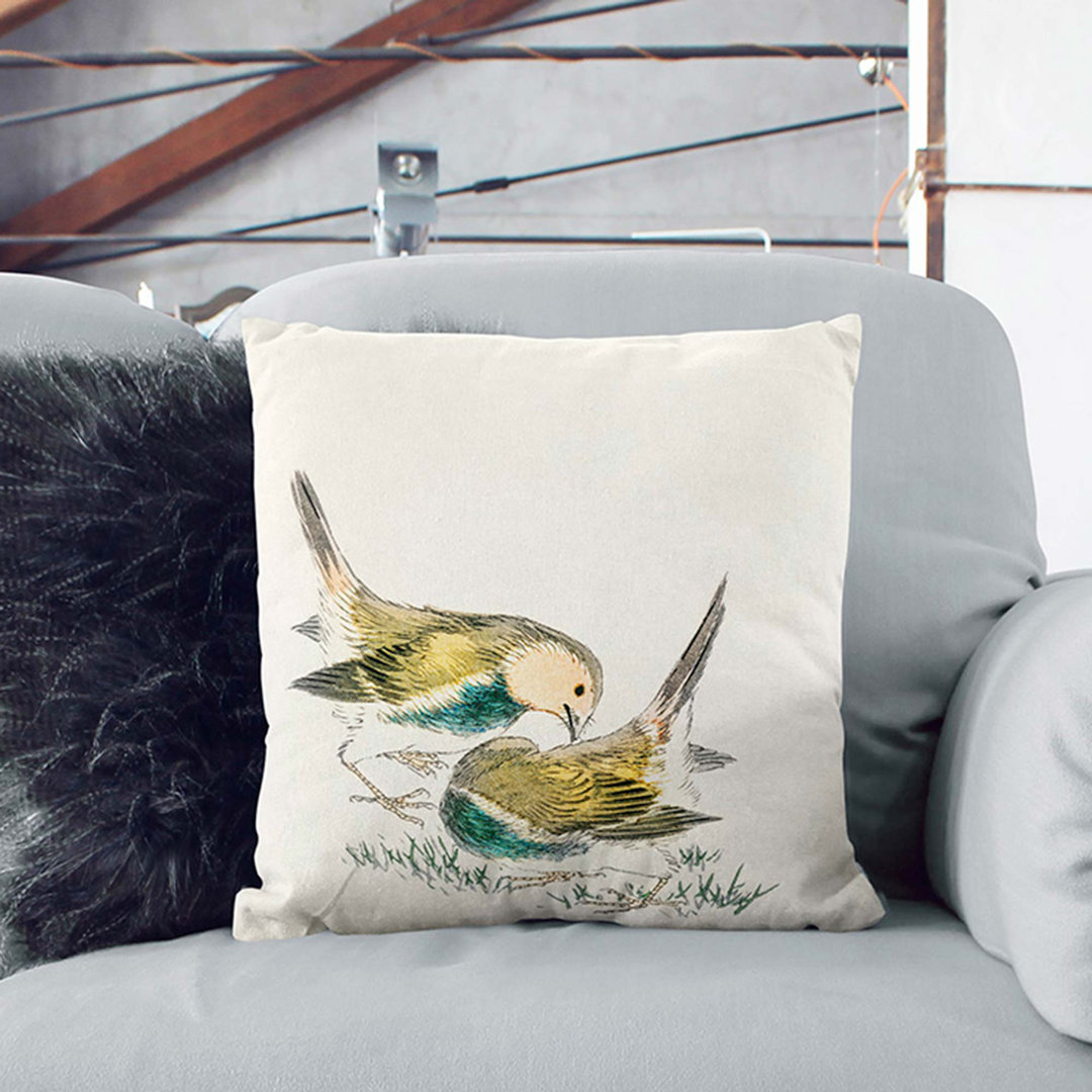 Japanese Great Tit Birds by Numata Kashu Cushion with Filling