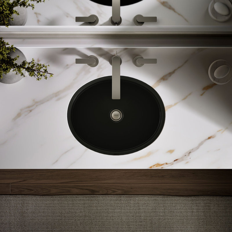 Verticyl Ceramic Oval Undermount Bathroom Sink with Overflow, Black