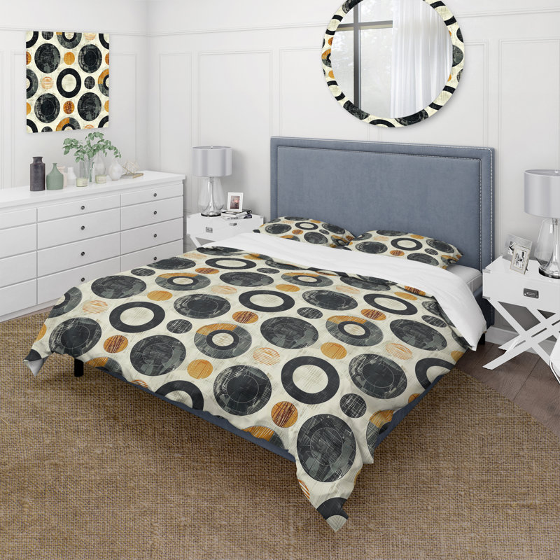 Ensemble de housse de couette noir anthracite rétro Midcentury Circle I - Midcentury