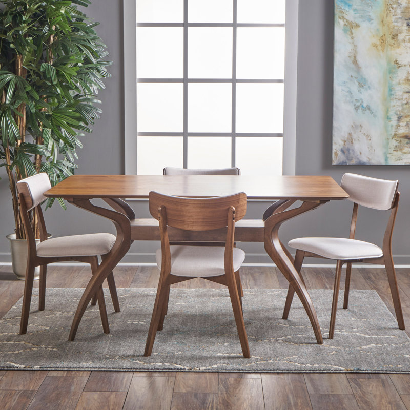 Bryona 4 - Person Trestle Dining Set, Light Beige, Natural Walnut