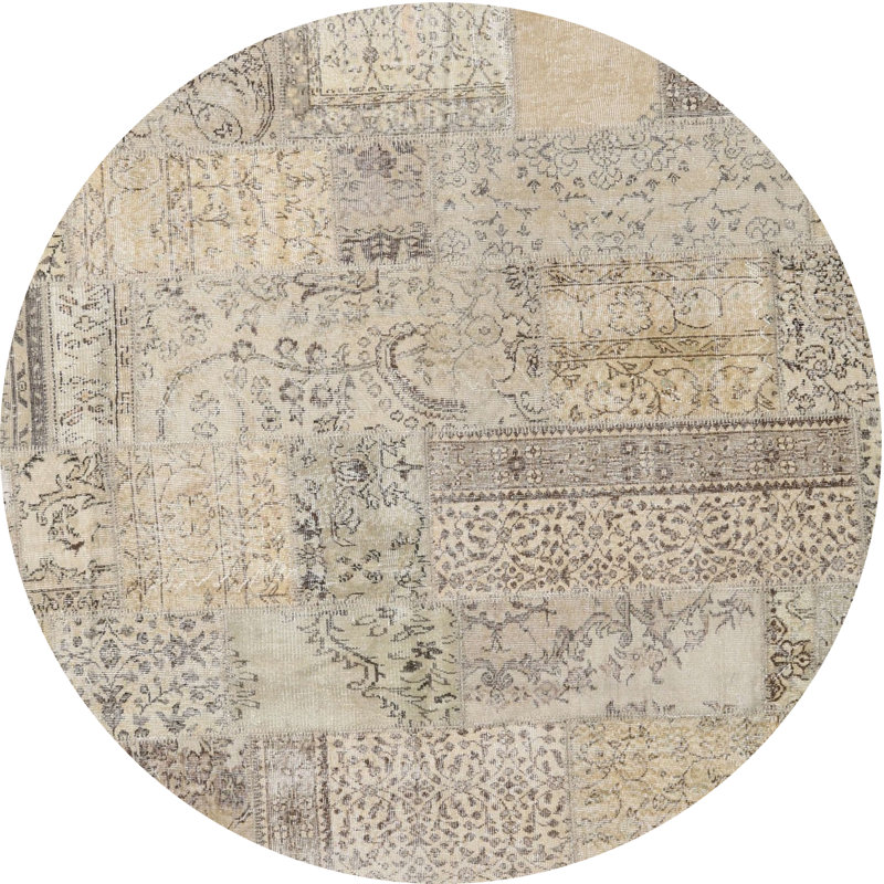 Beige/Tapis décoratif grise, Rond 8 pi