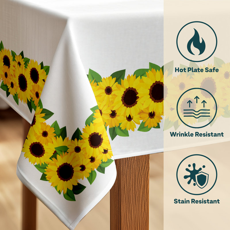 Ruibo Sunflower Garland Border Rectangle Stain-Resistant Polyester Floral Tablecloth, 120" L x 60" W