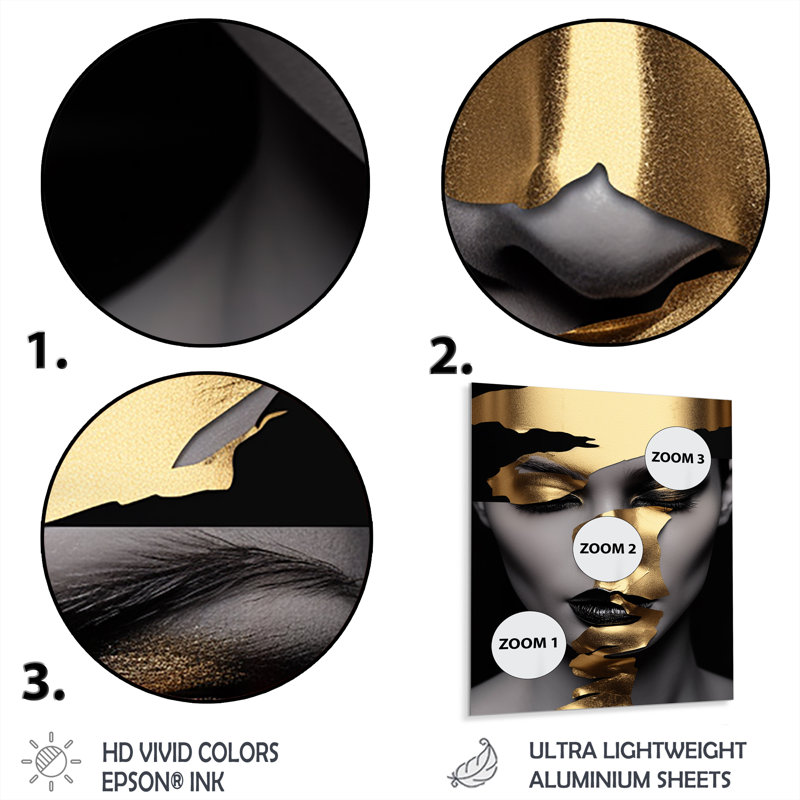 Black And Golden Woman Photo I - Fashion Metal Art, 44" H x 34" W x 1.5" D