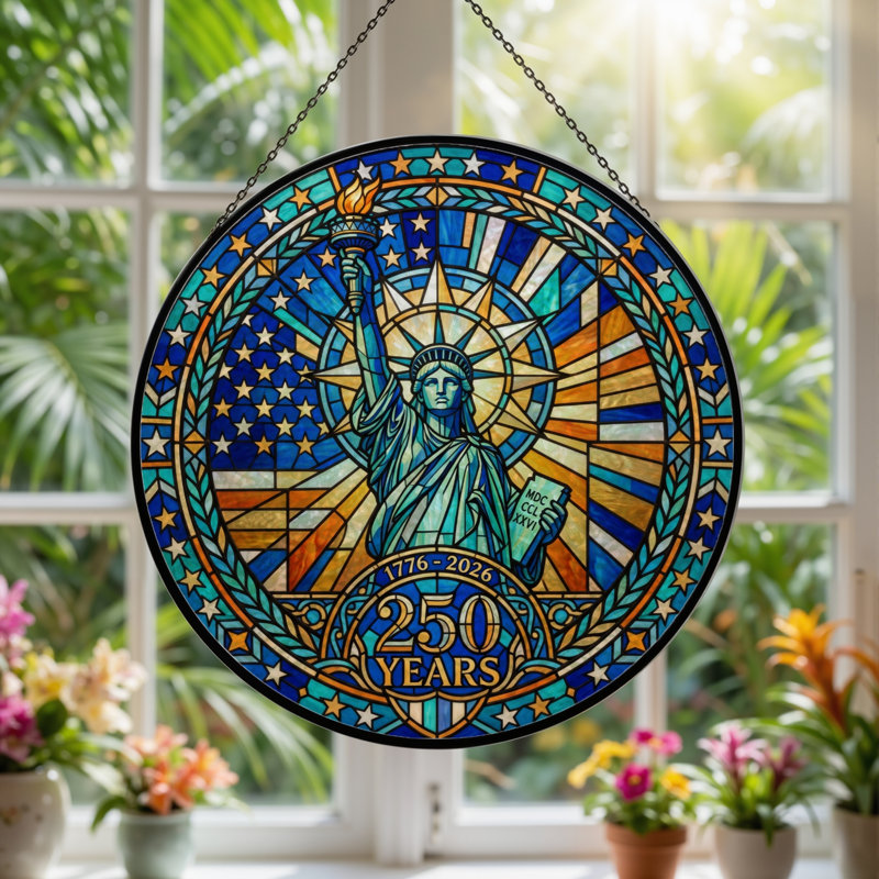 Vitrail Statue Liberty USA 250th Anniversary, H 12 po