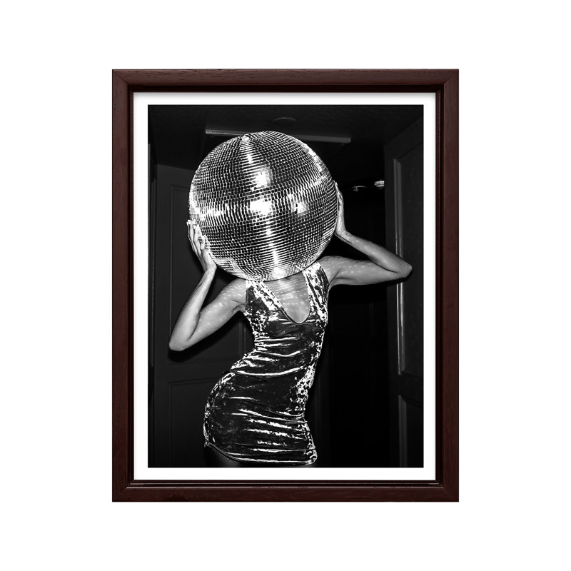 Tête de boule disco No1, Canevas, 24"H x 32"W, Encadrement brun
