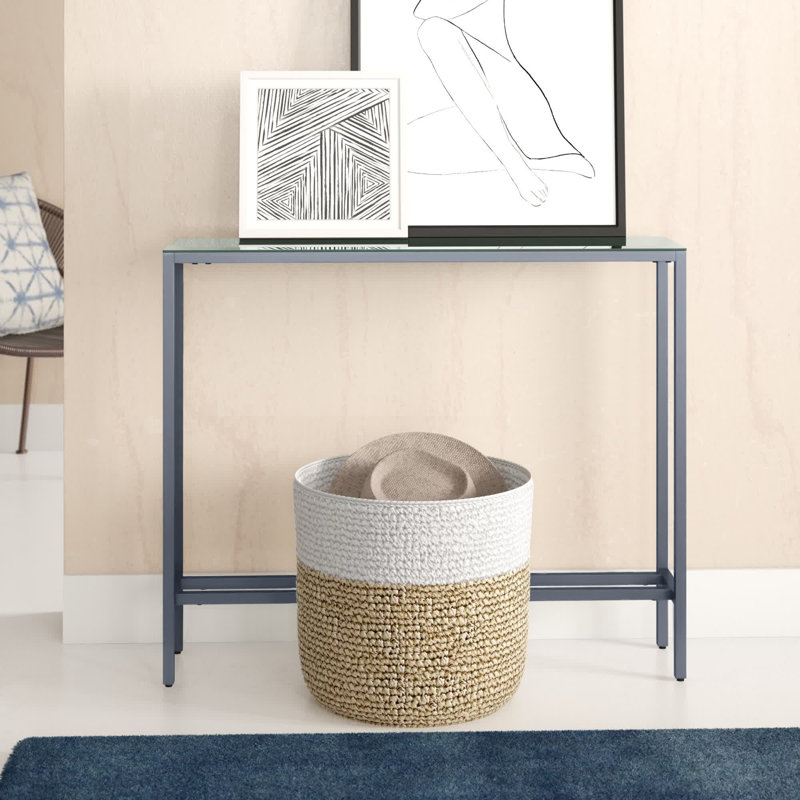 Console étroite et longue avec plateau en miroir Lathem, Gris, H 30 po x l 36 po x P 8 po