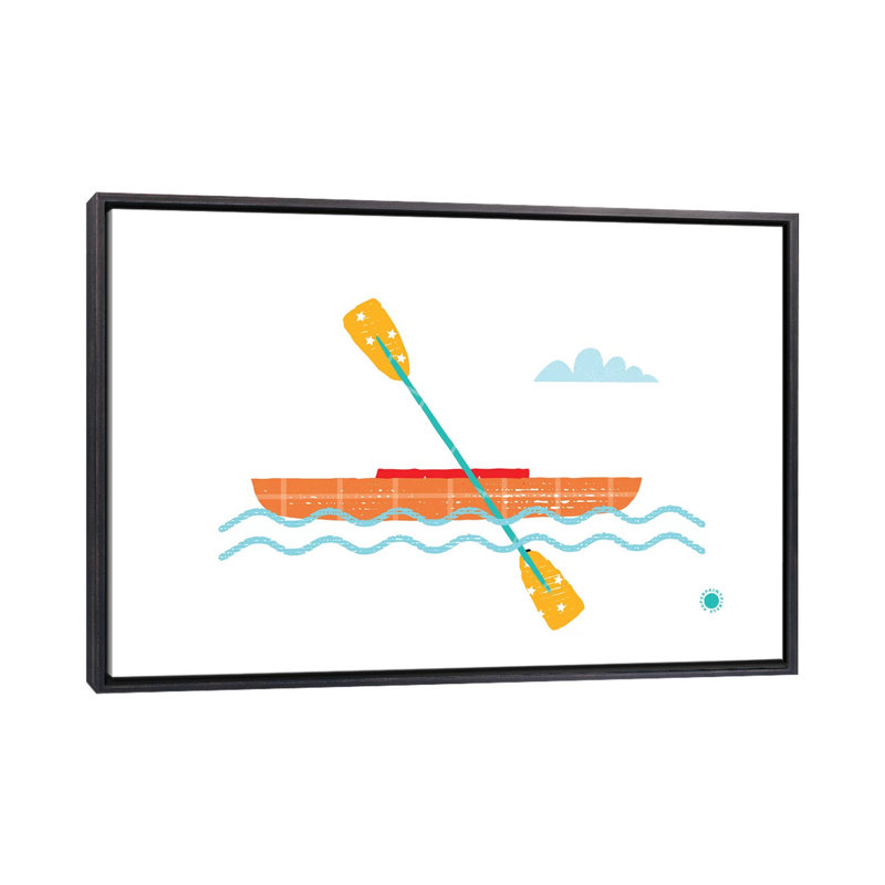 Kayak - reproduction d'impression, Toile avec cadre noir patiné, H 26 po x l 40 po x 1,5 po, Pas de tapis