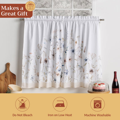 Rideau de cuisine Maison d'Hermine Ice Florals 100 % coton - Cantonnière 142 x 46 cm et voilage 71 x 91 cm