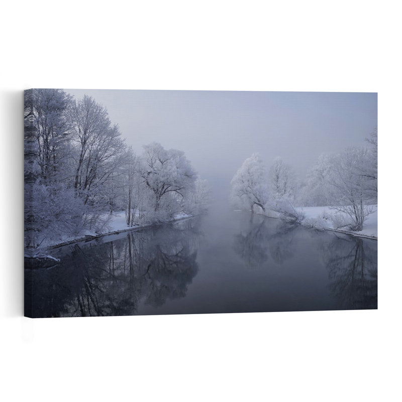 Frosted River Serenity Peaceful Serene Tranquil Forest Landscape Wall Art Print by Norbert Maier - Wrapped Canvas Print