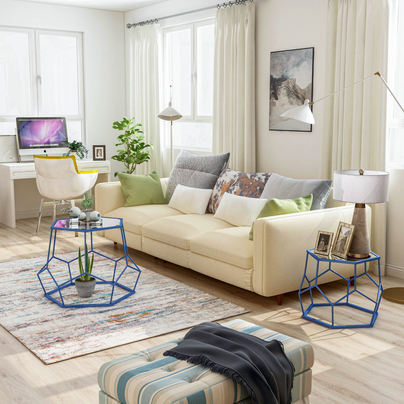 Glass Top and Frame 2-Piece Nesting Tables, Blue