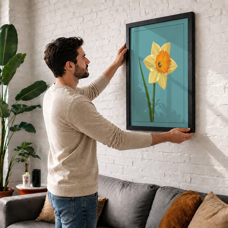 Daffodil in Bloom Botanical - Framed Print, A3 - 42.0 x 29.7 cm, Oak
