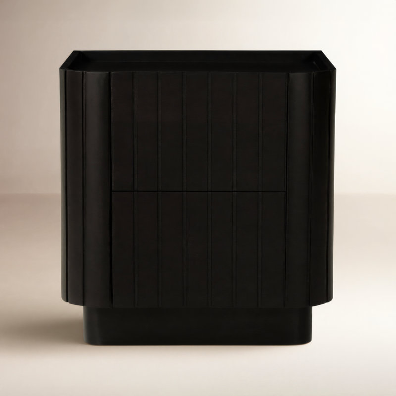 Povera 2 - Drawer Solid Wood Nightstand, Black