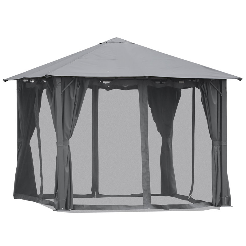 Patio Gazebo, Outdoor Gazebo Canopy Shelter with Netting & Curtains, Vented Roof, for Garden, Lawn, Backyard and Deck, Black