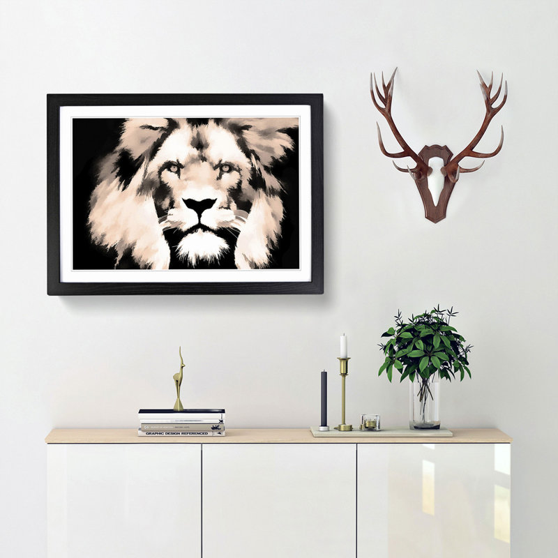 Lion in Abstract - Picture Frame Graphic Art Print, Black, 60cm H x 91cm W x 2cm D