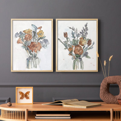 Arrangement floral aquarelle I - impression encadrée de qualité supérieure - prête à être accrochée - aucun clou requis - aucun clou requis