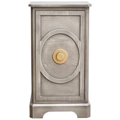 Grande table de bout en bois Art Déco de 30,5 po avec bouton décoratif doré et tablette de rangement pour le salon, finition gris clair