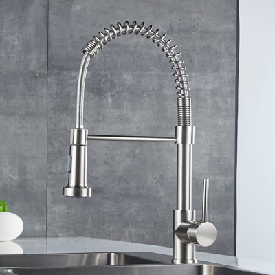 Robinet de cuisine avec poignée rétractable, finition nickel brossé, levier à poignée simple, robinet rotatif à 360 ° pour poignée rétractable, tas à 360 degrés