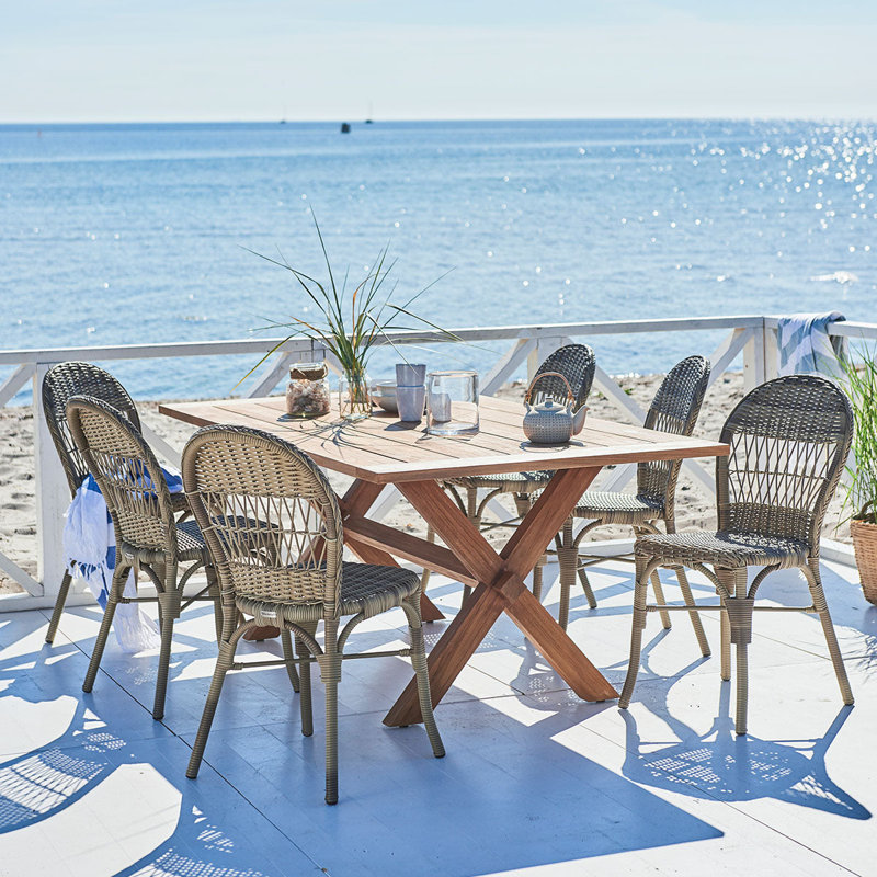 Natural Brown Teak Rectangular Outdoor Dining Table