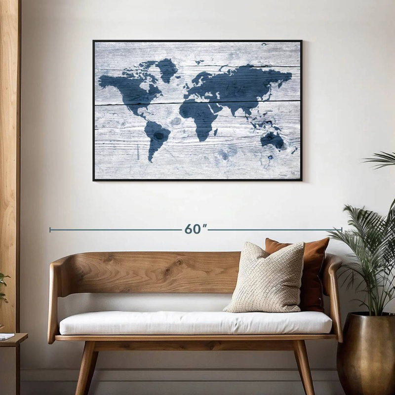 Carte du monde en bois Aliaz II, H 29 po x l 43 po