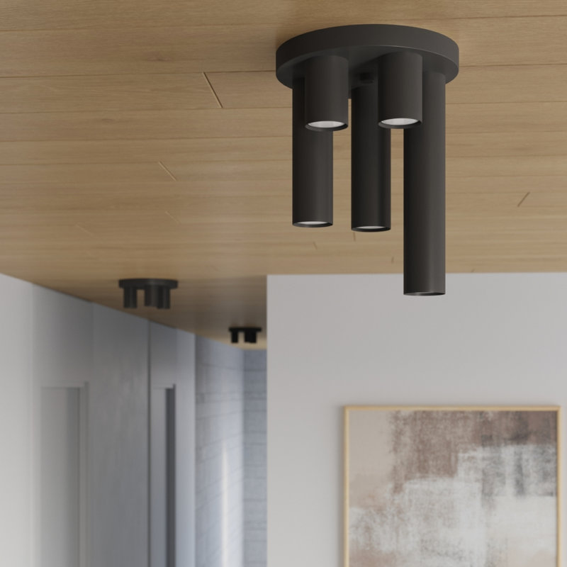 Steel Flush Mount, Black, 25x25x12 cm, 3 Lights