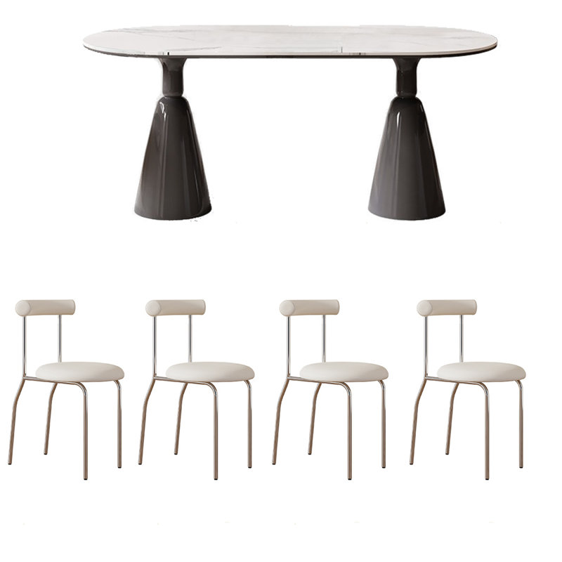 Light Luxury Rock Panel Oval Dining Table Sets., 29.53"H x 55.12"L x 31.5"W