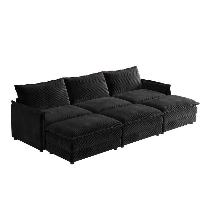 Canapé surdimensionné en velours côtelé polyvalent avec repose-pieds réglables pour toutes les pièces, Noir
