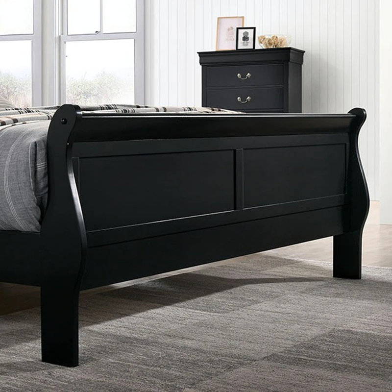 Grand lit en bois massif 1pc, Noir, Grand lit
