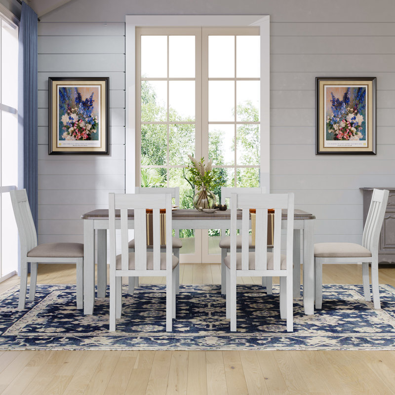Ensemble de table de salle à manger 7 pièces avec table extensible et 6 chaises rembourrées