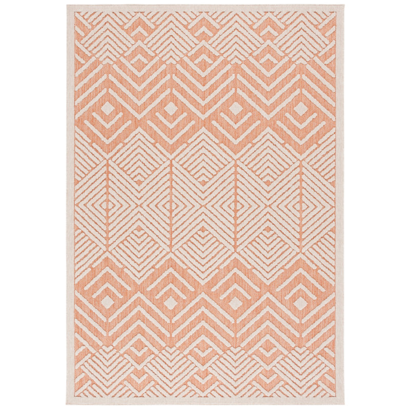 Ivory and Rust Geometric 9' x 12' Indoor/Outdoor Rug