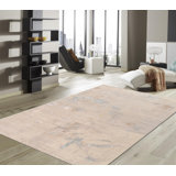 Hand Knotted Abstract Area Rug in Beige