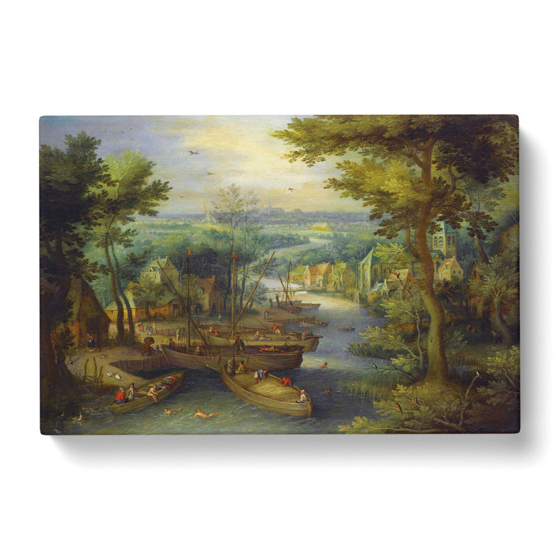 River Landscape by Pieter Bruegel The Elder - Wrapped Canvas Painting, 35cm H x 50cm W x 3cm D