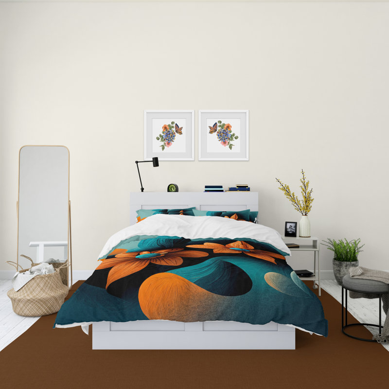Floral Duvet Cover, King Duvet Cover + 2 King Shams