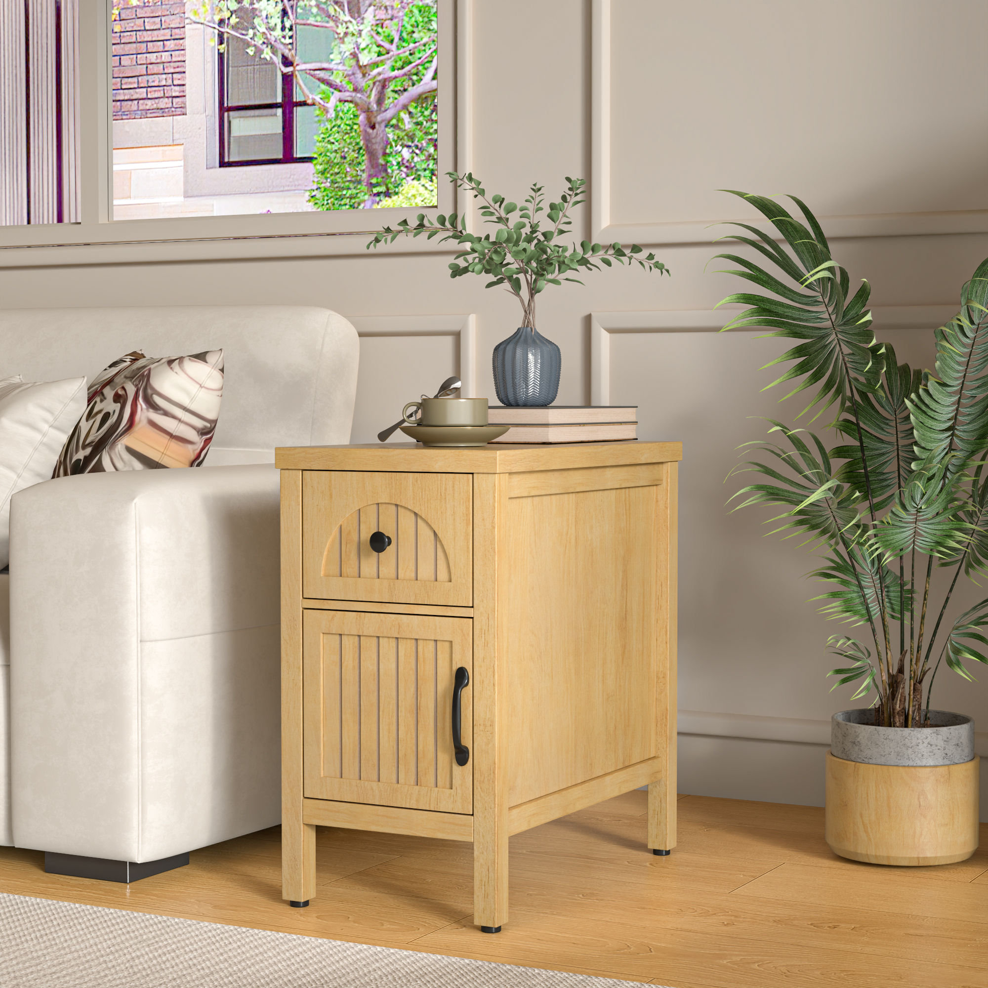 Gracie Oaks Farmhouse End Table, Side Table With Drawer And Door, End Side Table With Storage ...