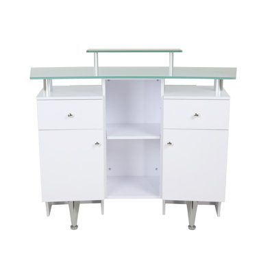 Bureau de réception Welden I avec plateau en verre, mobilier de salon de beauté pour bureau, noir L 50 po x l 19 po
