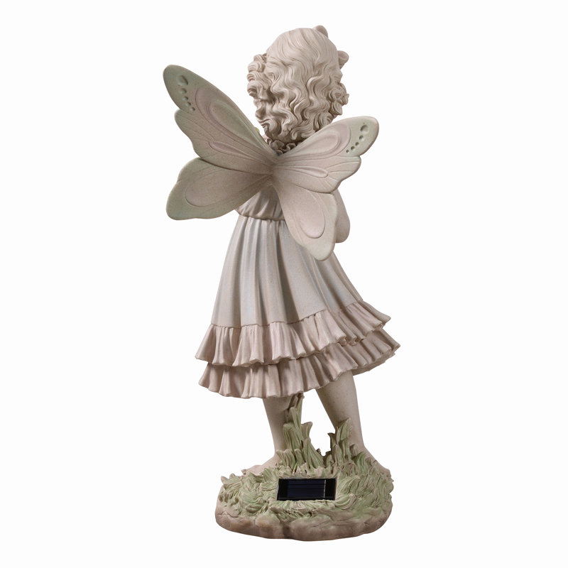 Girl Holding Butterfly Lighted Garden Statue Solar Powered LEDs