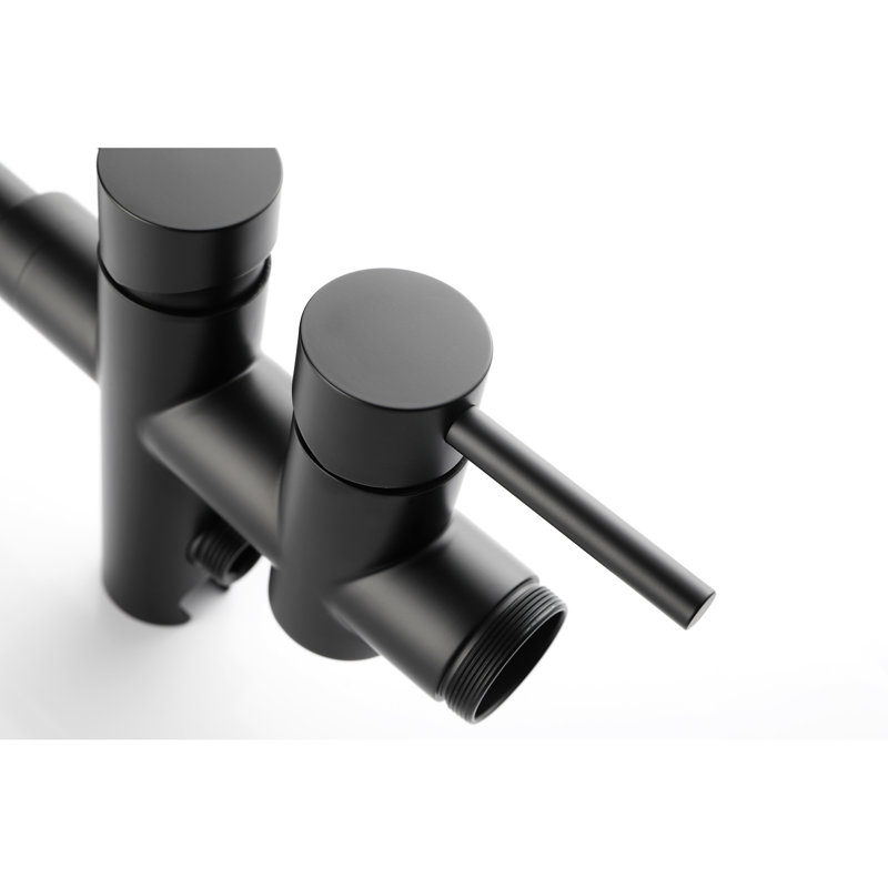 Matte Black Standing Tub Filler With Handheld Shower And 360 Degree Swiveling Holder, Heavy-Duty Floor Mounted Setup Spout Head,