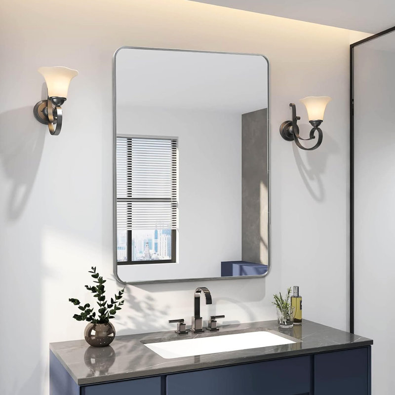 24 po x 36 po, rectangulaire, miroir de salle de bain argenté, 4 mm, installation facile, argent rectangulaire, salle de bain, verre trempé, alliage de rouille