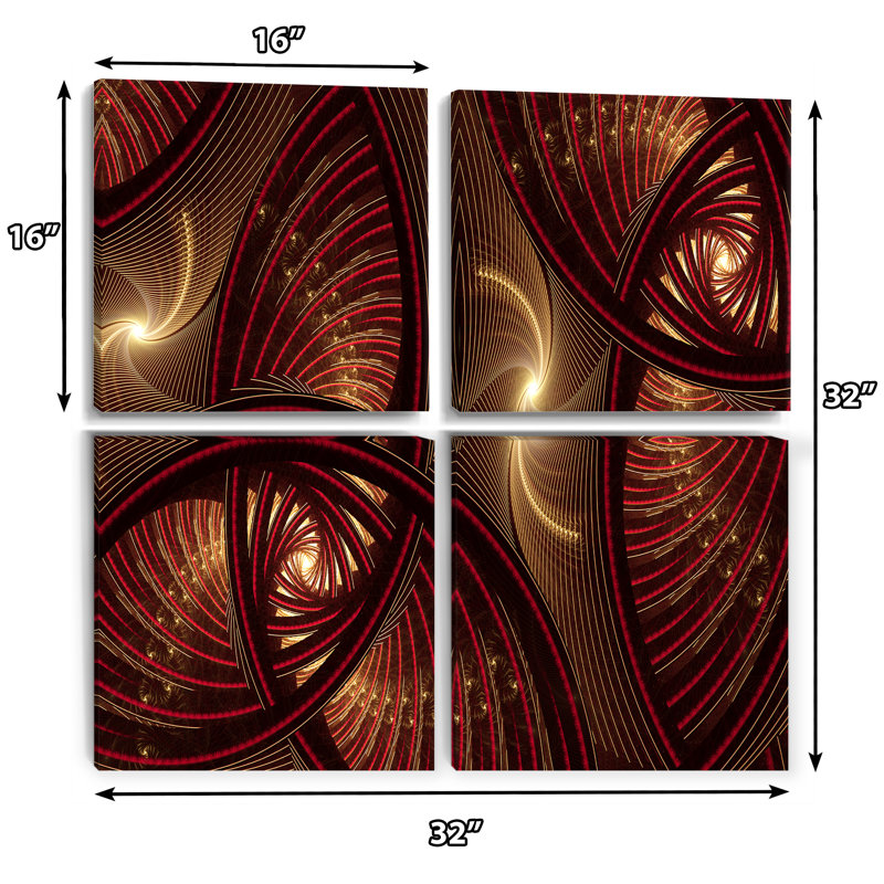 Motif fractal brun symétrique - ensemble de 4 reproductions d'art sur toile florales