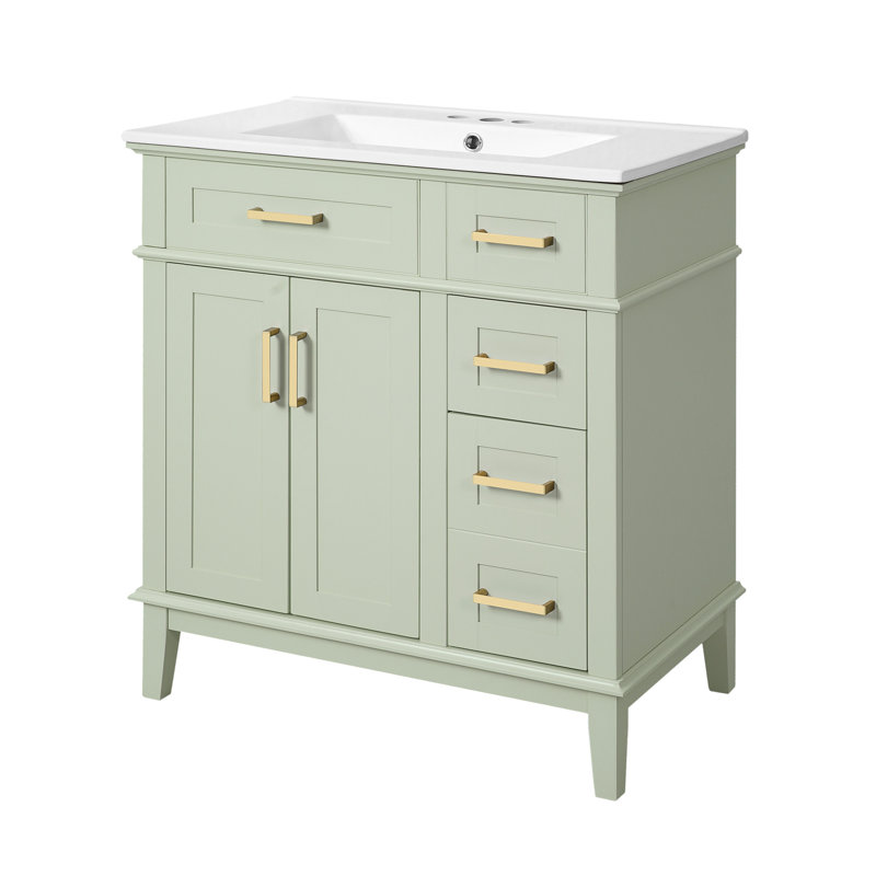Meuble-lavabo pour salle de bain avec lavabo en céramique, armoire de rangement moderne avec portes à fermeture douce, tiroir profond et tiroir standard, meuble-lavabo élégant pour les petites salles de bain